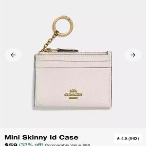 Coach Cream Mini ID Case with Gold Keyring